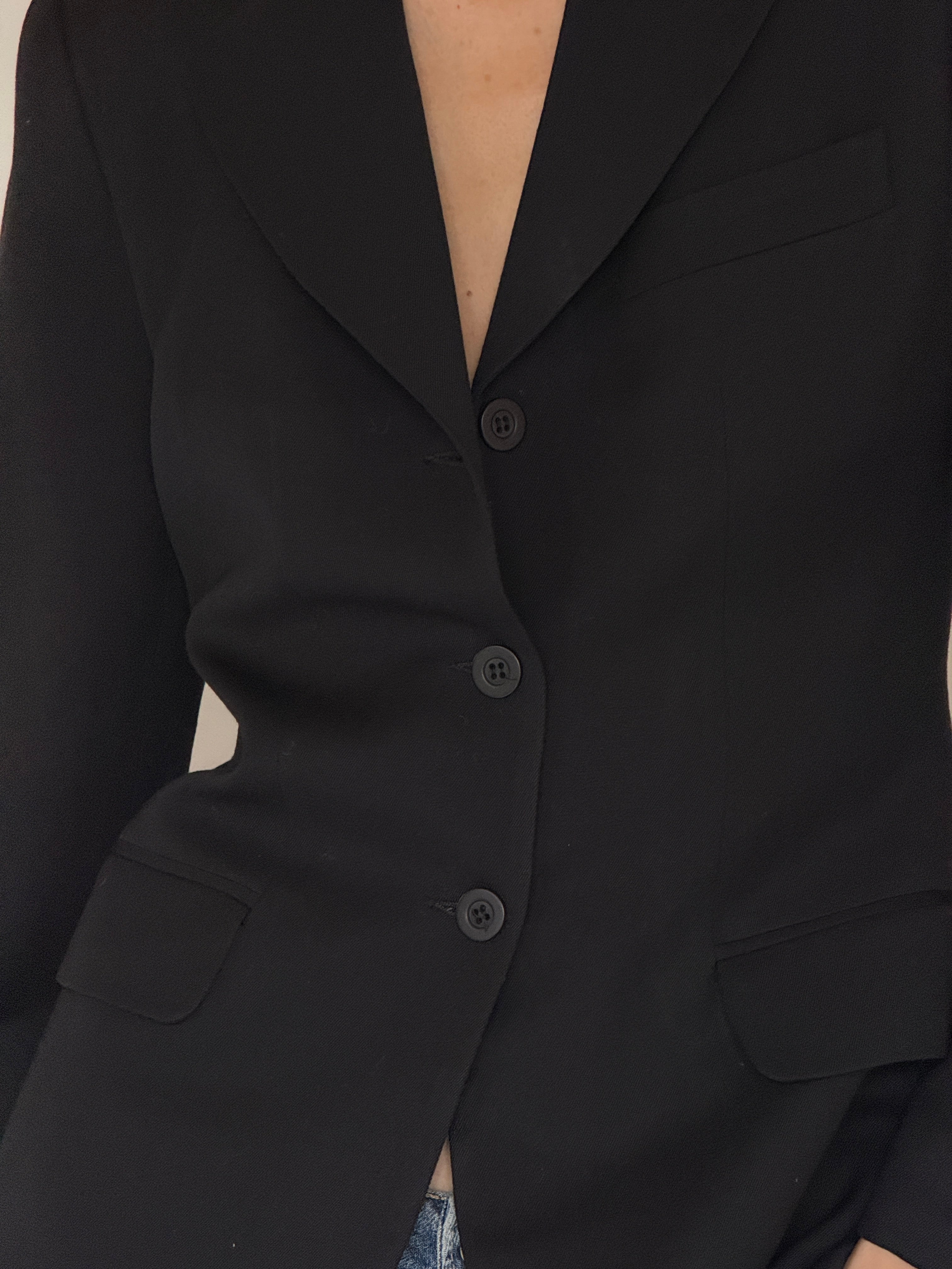 Vintage black wool blazer front view