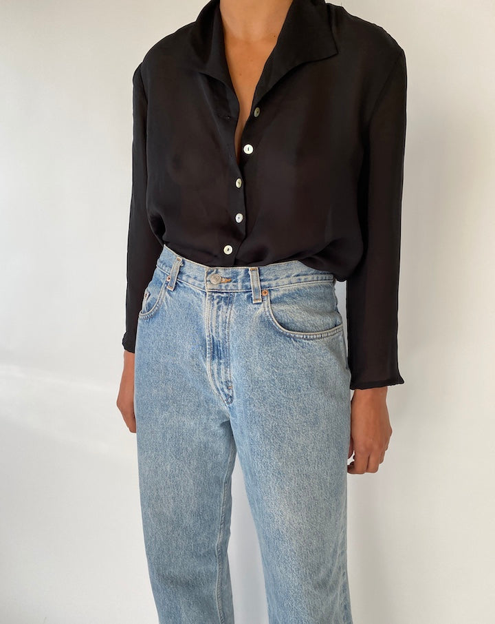 VINTAGE BLACK SHEER BLOUSE 2301