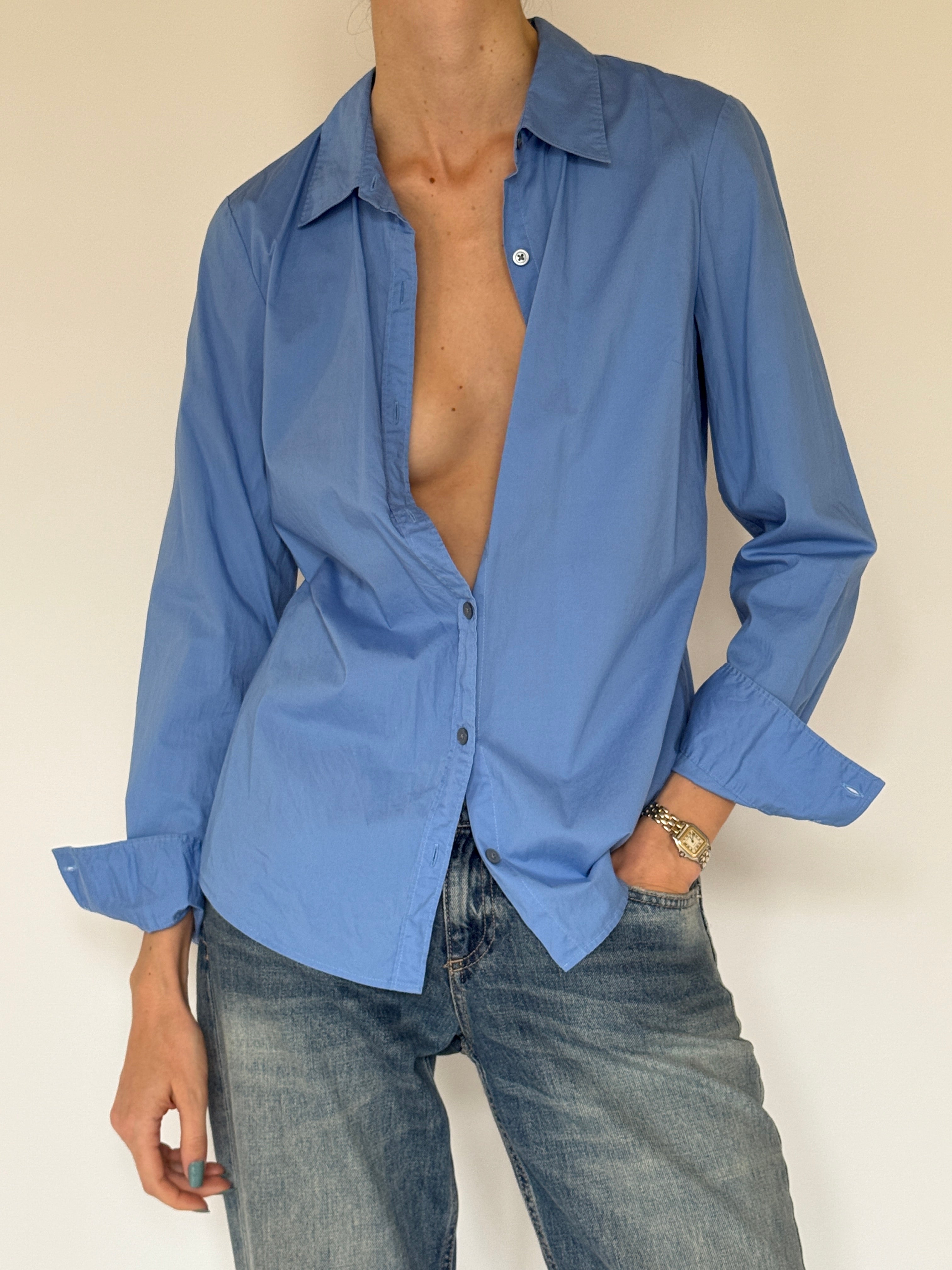 Vintage blue cotton stretch shirt front view