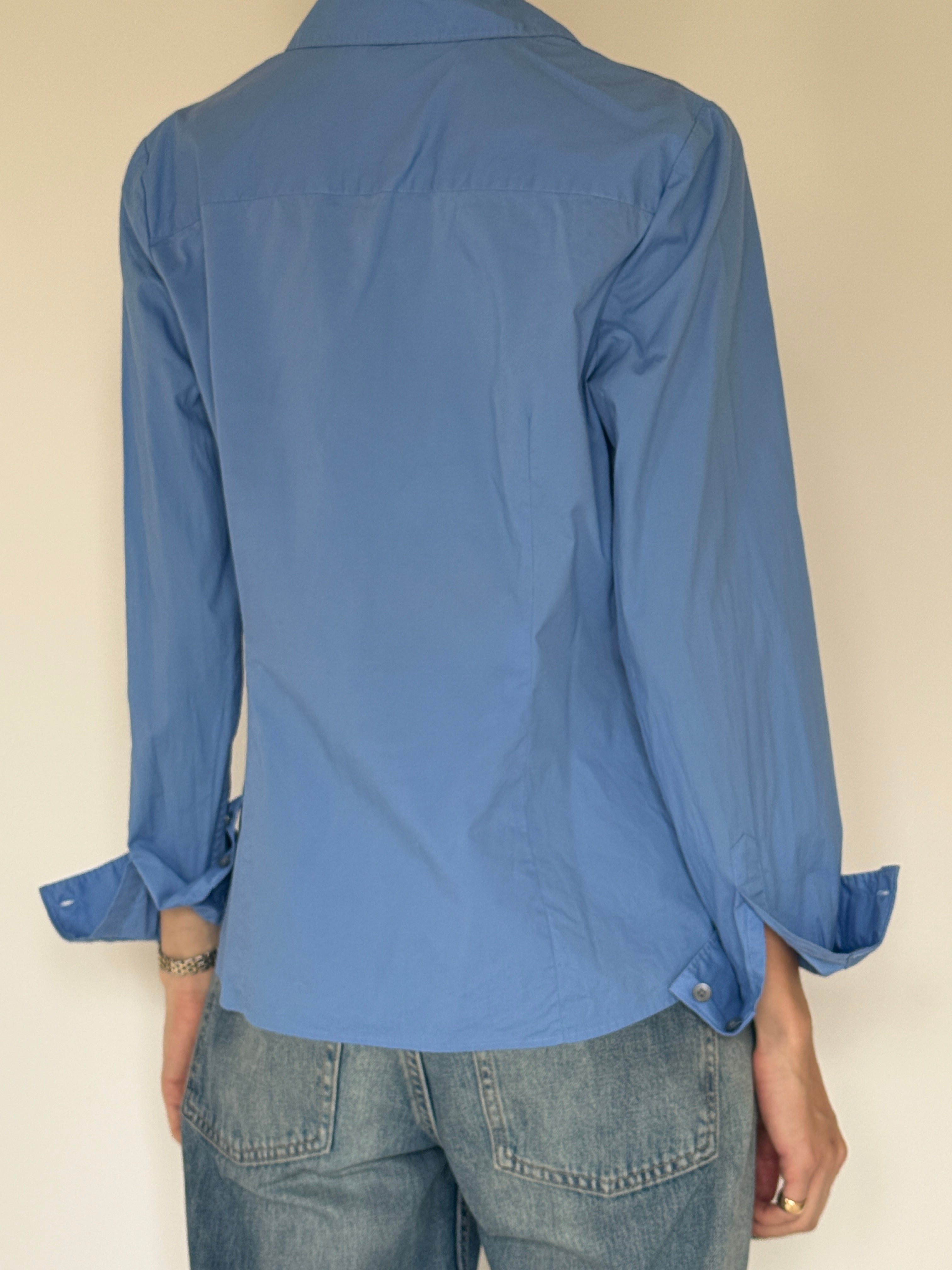 Vintage blue cotton stretch shirt back view
