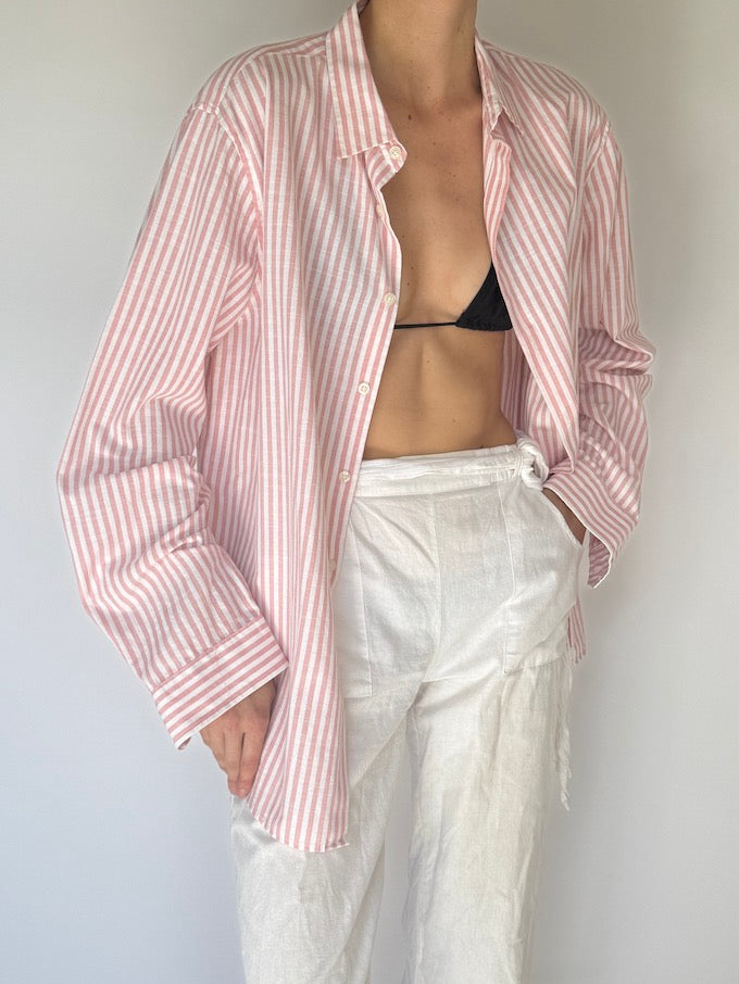Vintage pink & white striped shirt 5938