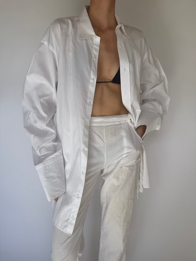 Vintage Oversized Faded Pinstripe Shirt White 5934