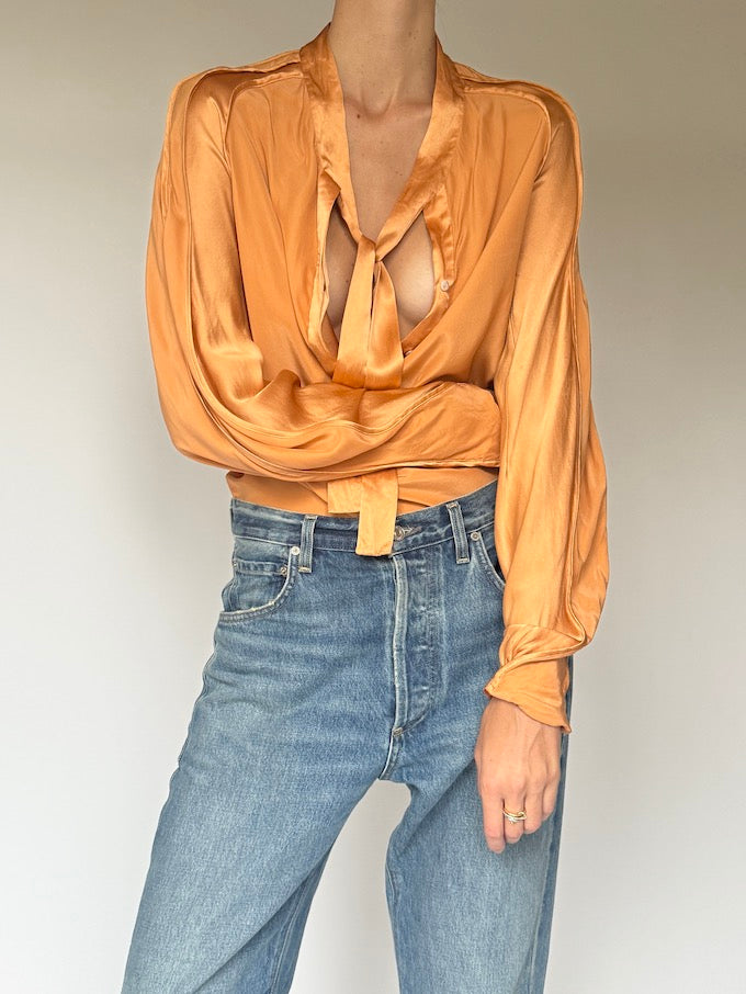 Vintage Silk Blouse Orange