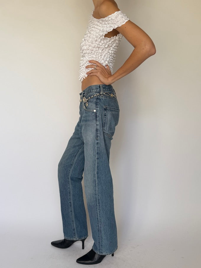 Vintage Popcorn Top White