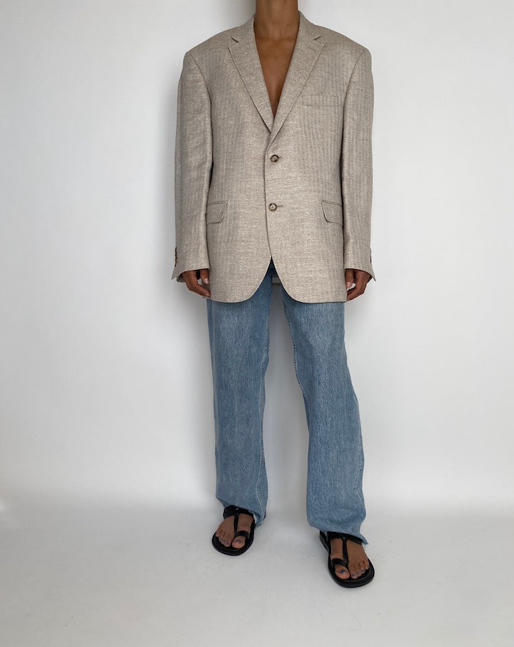 VINTAGE OATMEAL COLORED LINEN AND WOOL BLAZER 2823
