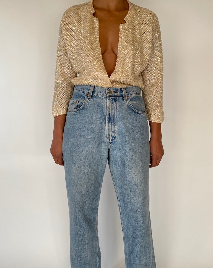VINTAGE SEQUIN LIGHT BEIGE CARDIGAN 2306