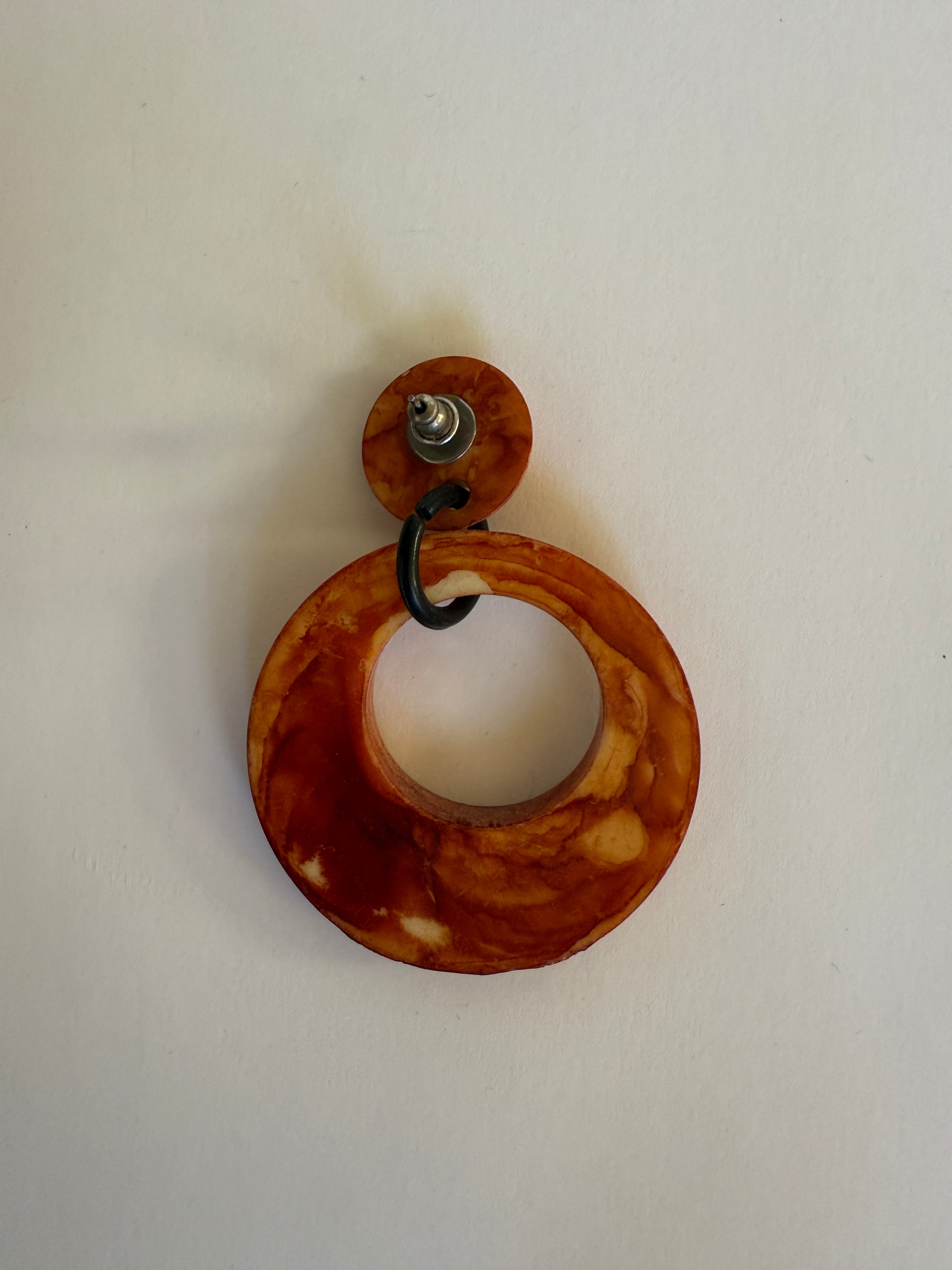 Vintage resin hoop earrings post-back detail