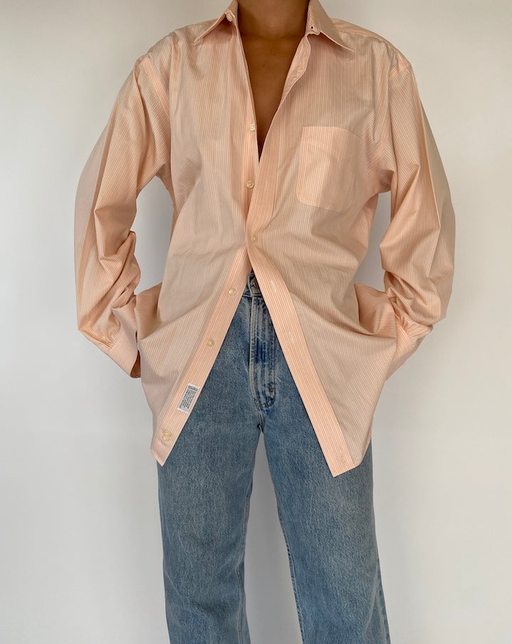 VINTAGE OVERSIZED ORANGE WHITE STRIPED SHIRT 2309
