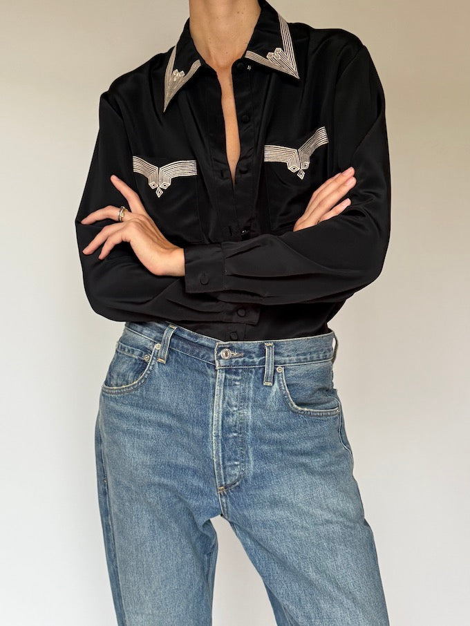Vintage Western Shirt with Embroidery Detailing Black 6426
