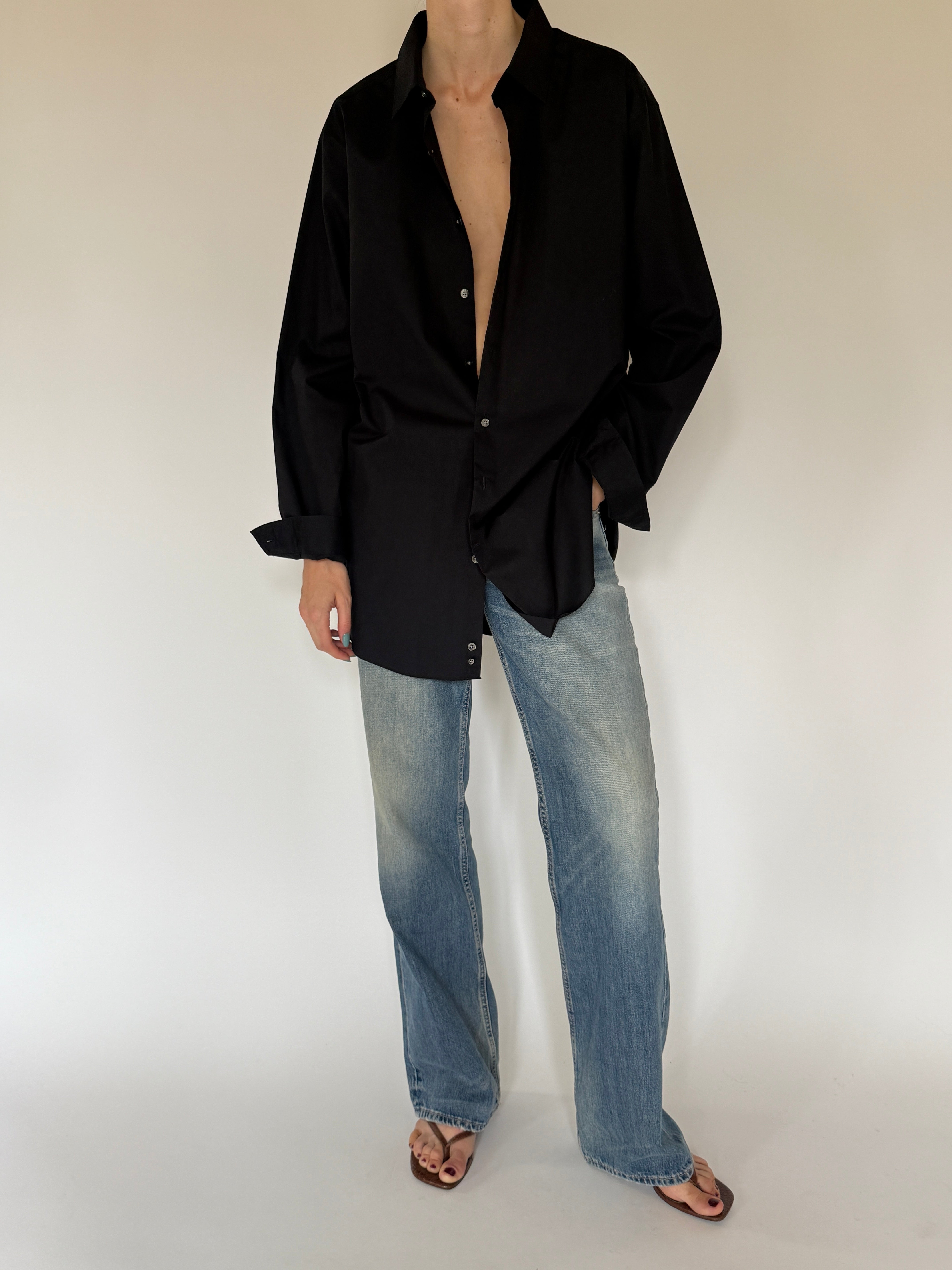 Vintage oversized black shirt full-length view