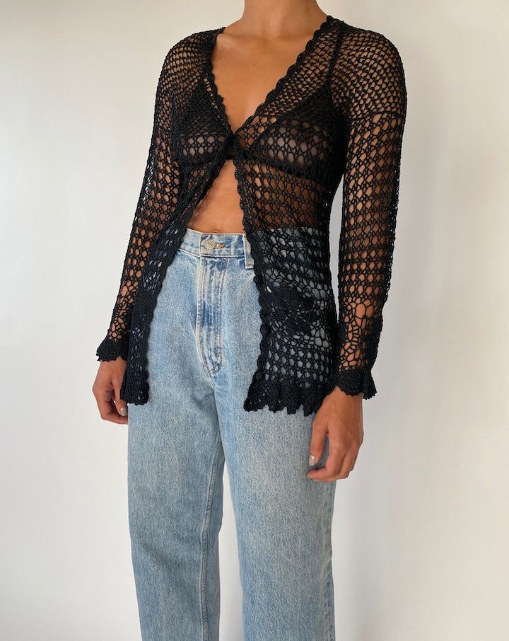 VINTAGE BLACK LONG SLEEVE KNIT TOP 2313