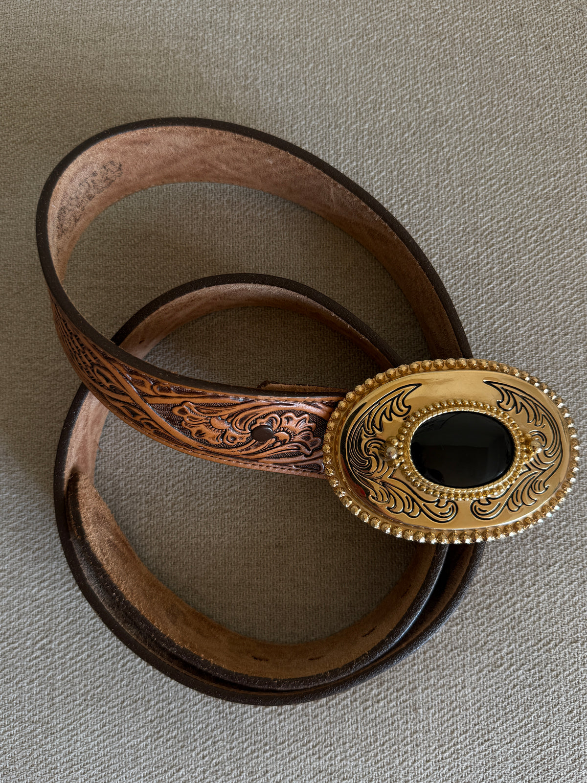 Vintage Tooled Western Leather Belt Brown 8300