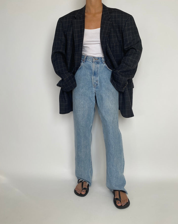 VINTAGE OVERSIZED CHECKED WOOL BLAZER 2829