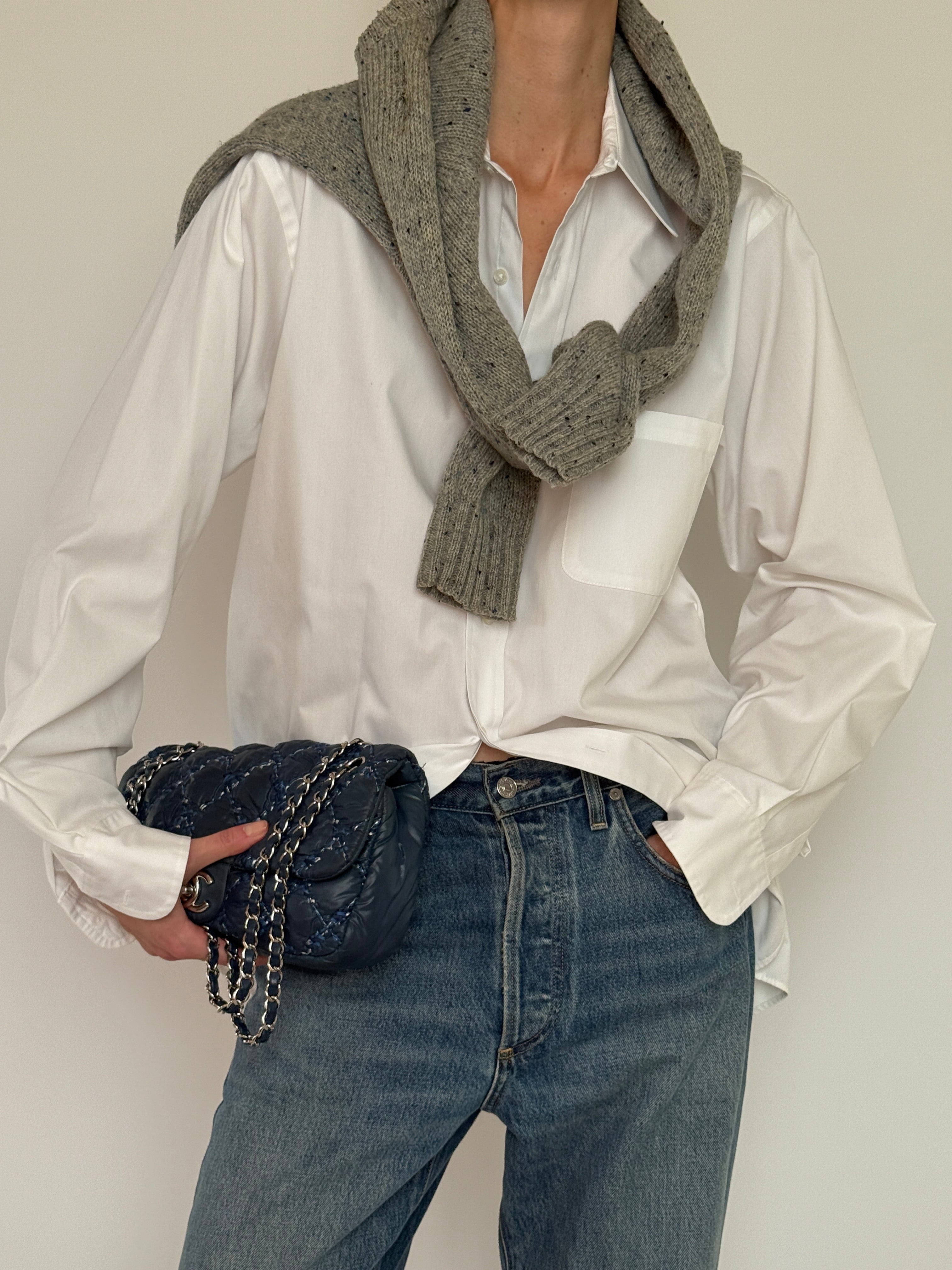 Vintage white cotton button-up shirt front view