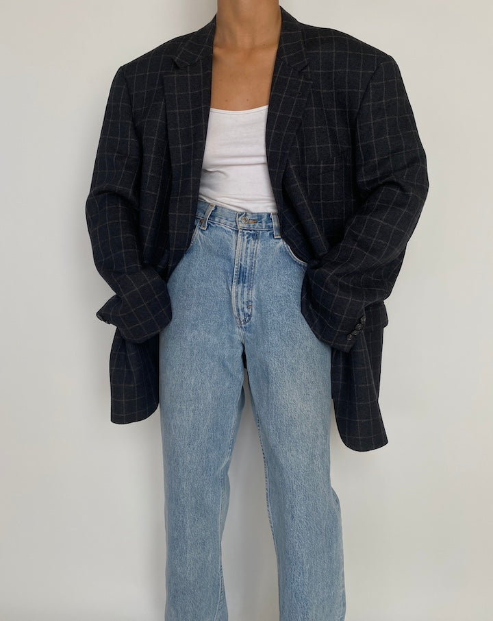 VINTAGE OVERSIZED CHECKED WOOL BLAZER 2829