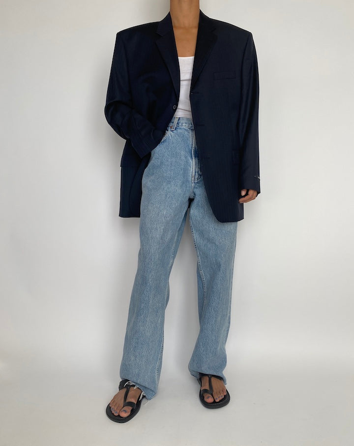 VINTAGE NAVY PINSTRIPED WOOL BLAZER 2830