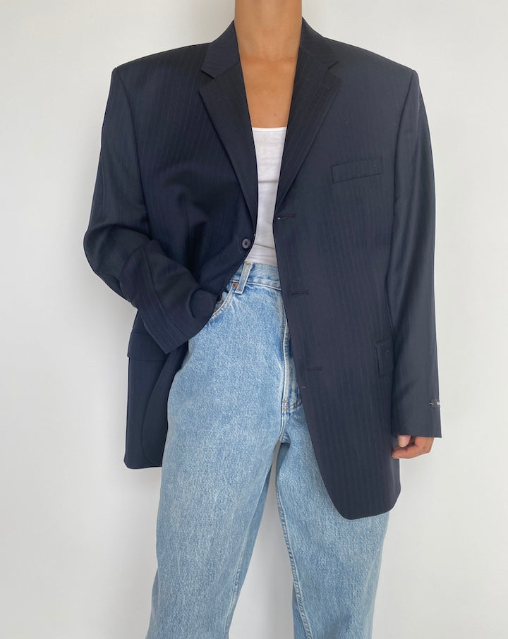 VINTAGE NAVY PINSTRIPED WOOL BLAZER 2830