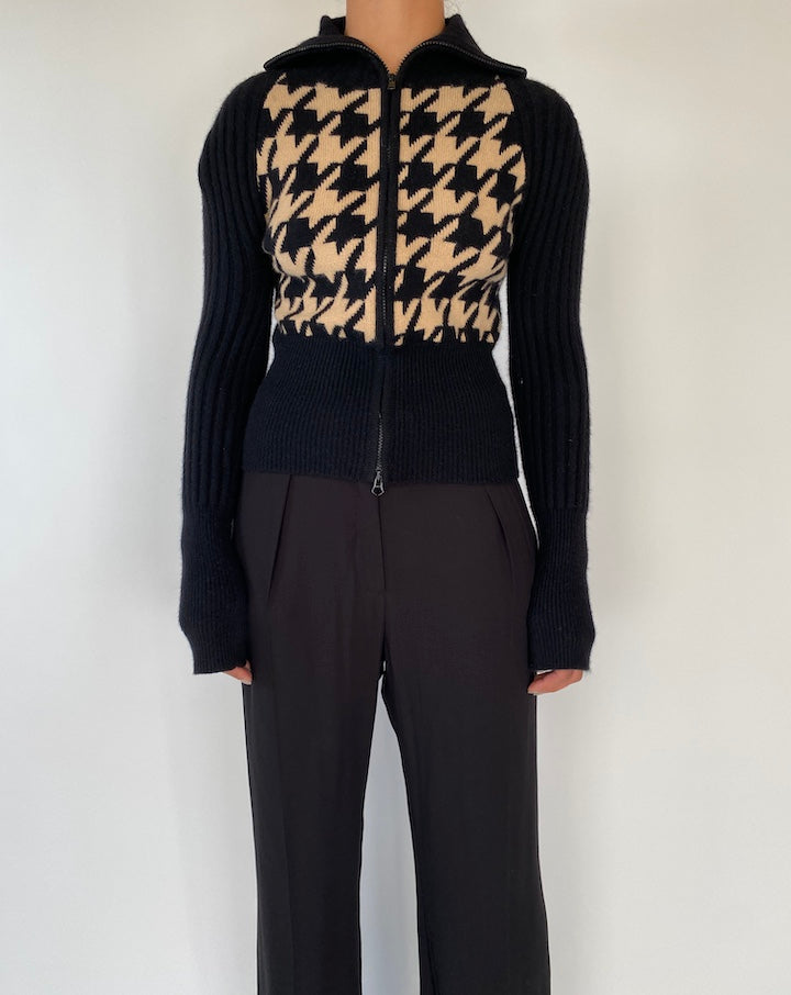 VINTAGE BLACK AND BEIGE CASHMERE KNIT CARDIGAN 2316