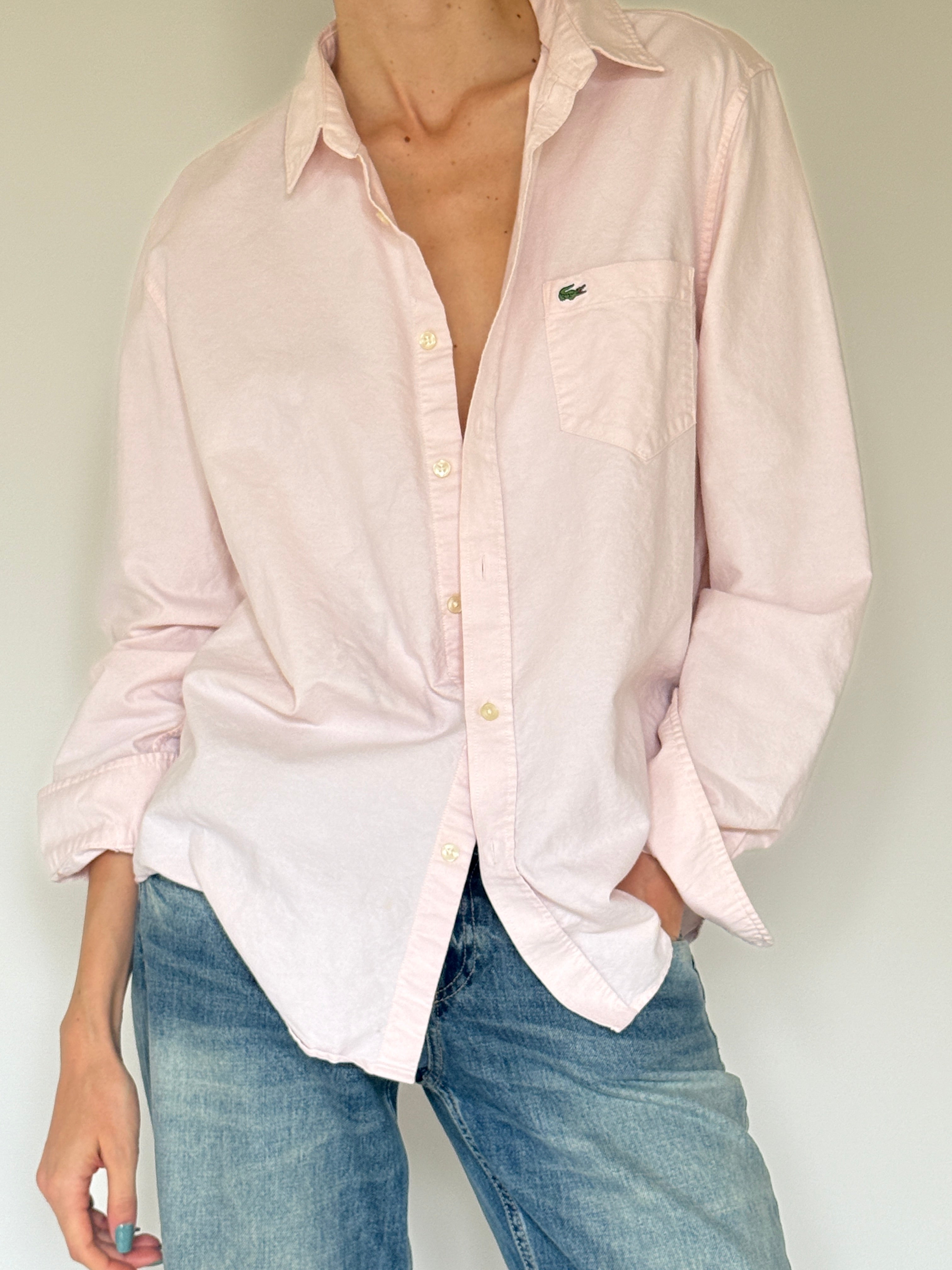Vintage Lacoste oversized pale pink shirt collar detail