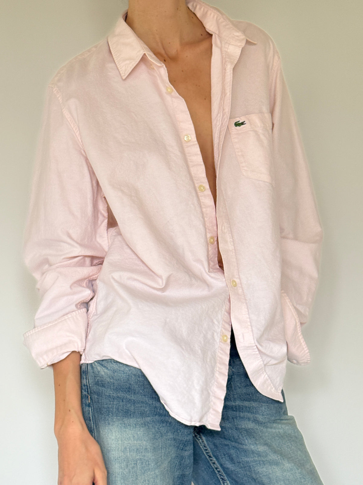 Vintage Lacoste pale pink oversized shirt side angle
