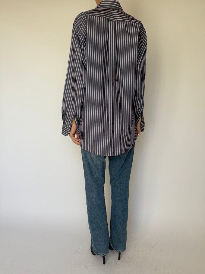 Vintage Oversized Stripe Shirt in Brown & Blue