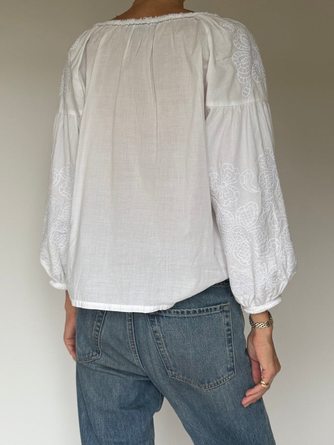 Vintage Bohemian Embroidered Blouse White