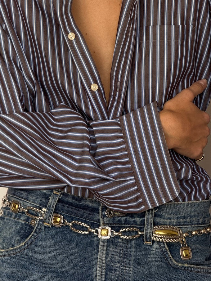 Vintage Oversized Stripe Shirt in Brown & Blue