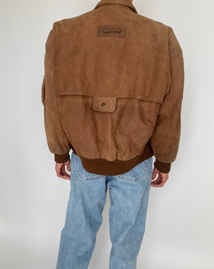 VINTAGE BOXY BROWN LEATHER JACKET 2032