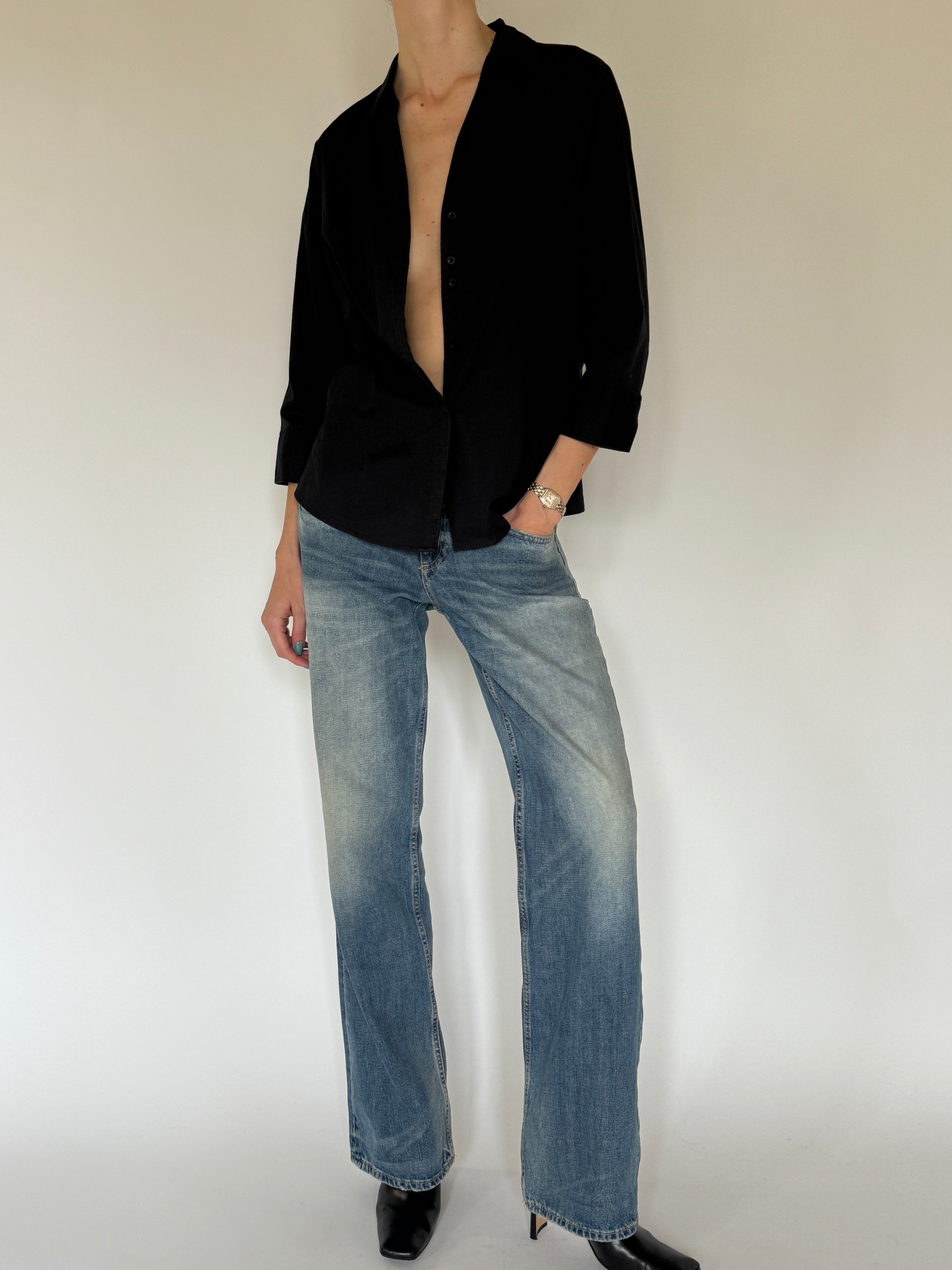 Vintage black classic button-up shirt front view