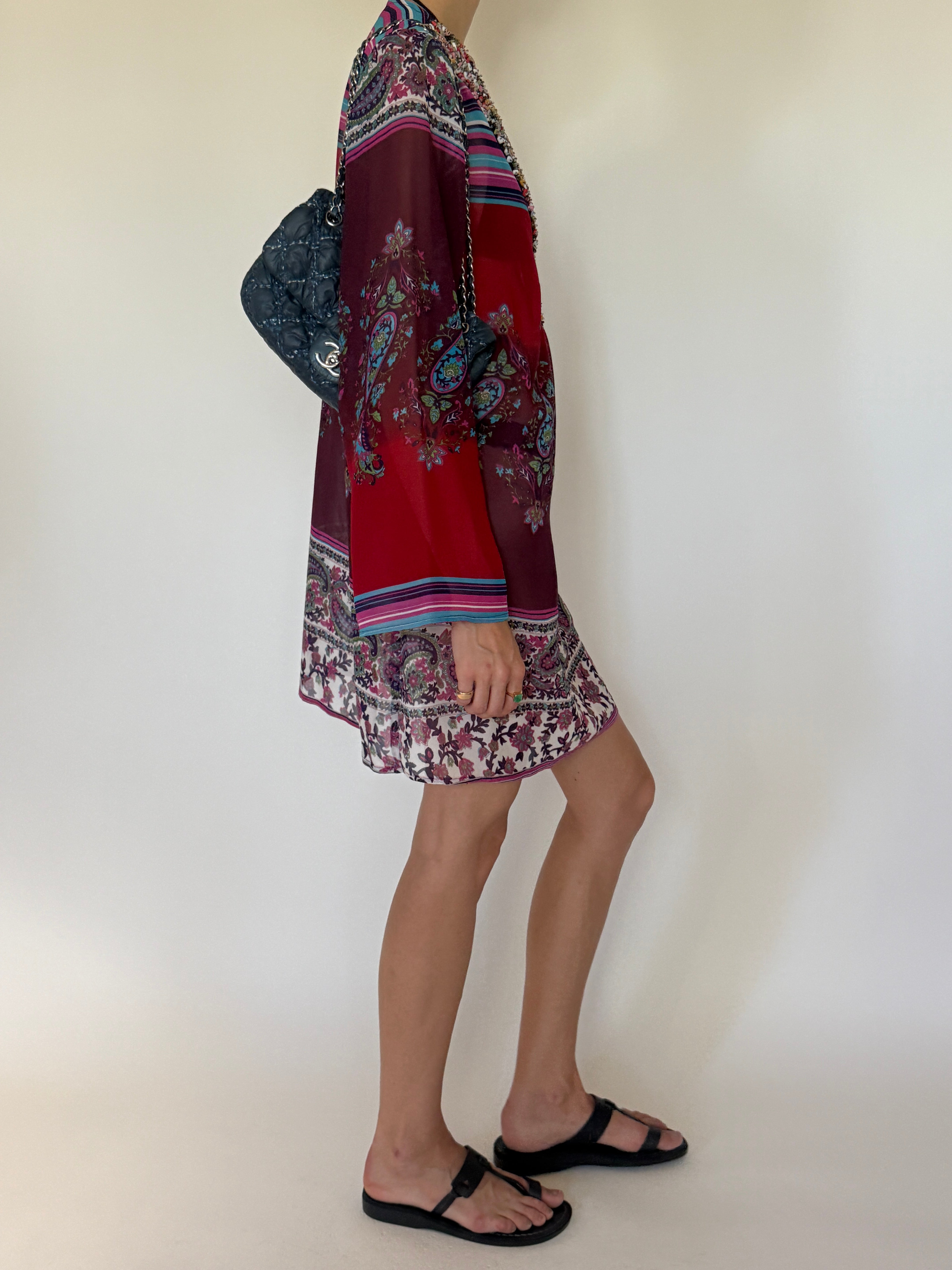 Vintage beaded paisley tunic swim cover-up side view.