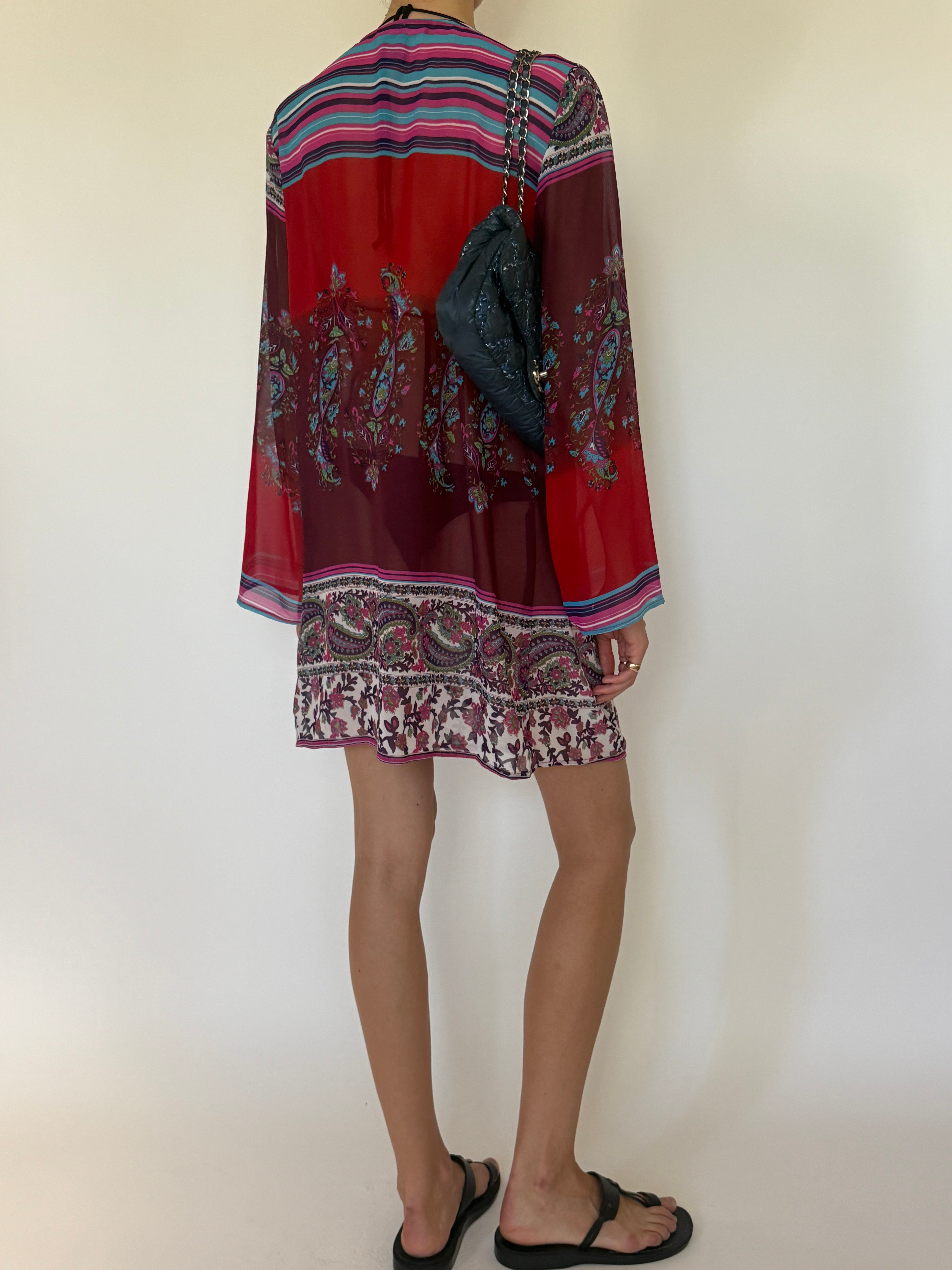 Vintage beaded paisley tunic swim cover-up back view.