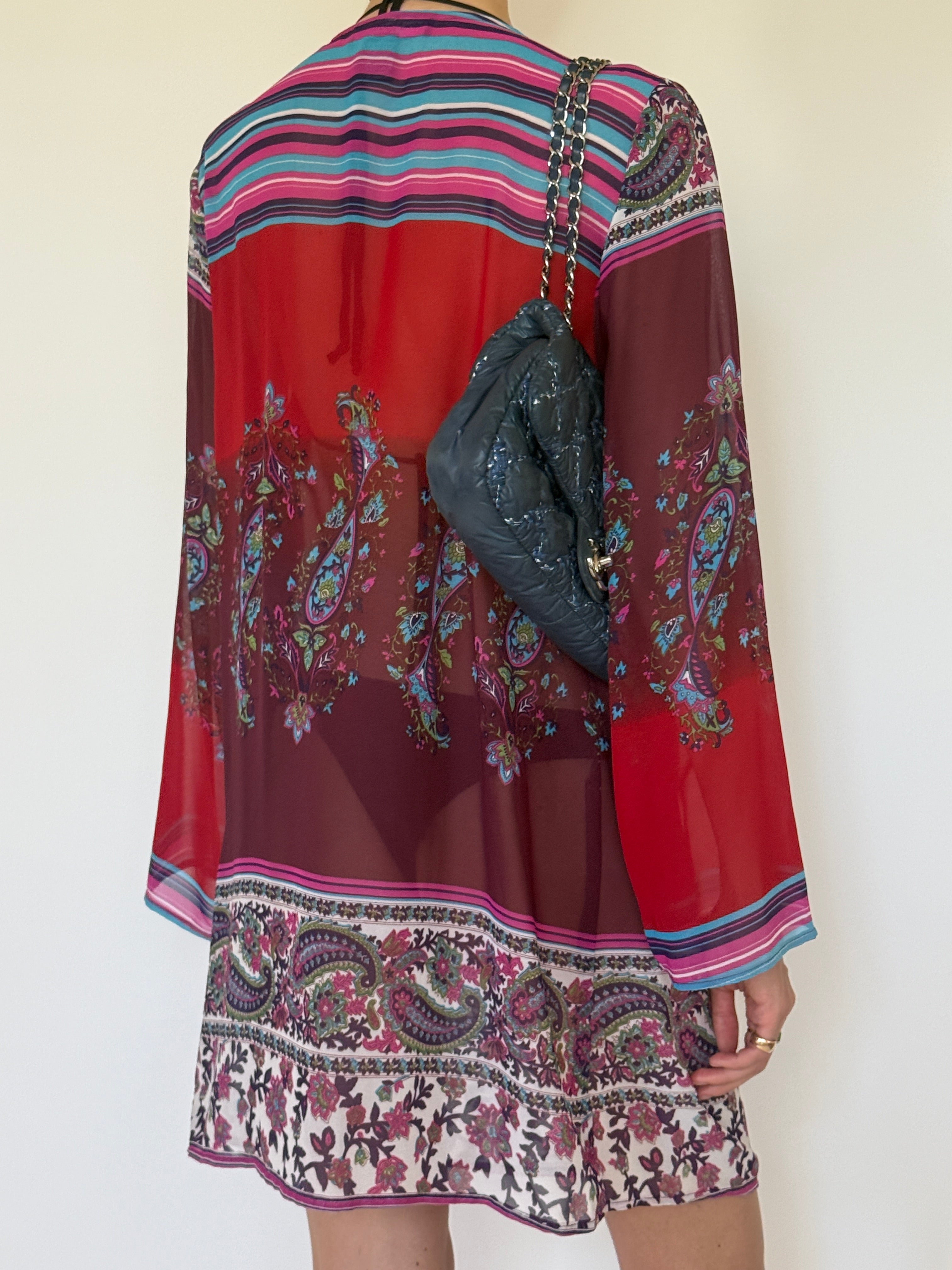 Vintage beaded paisley tunic swim cover-up back view.