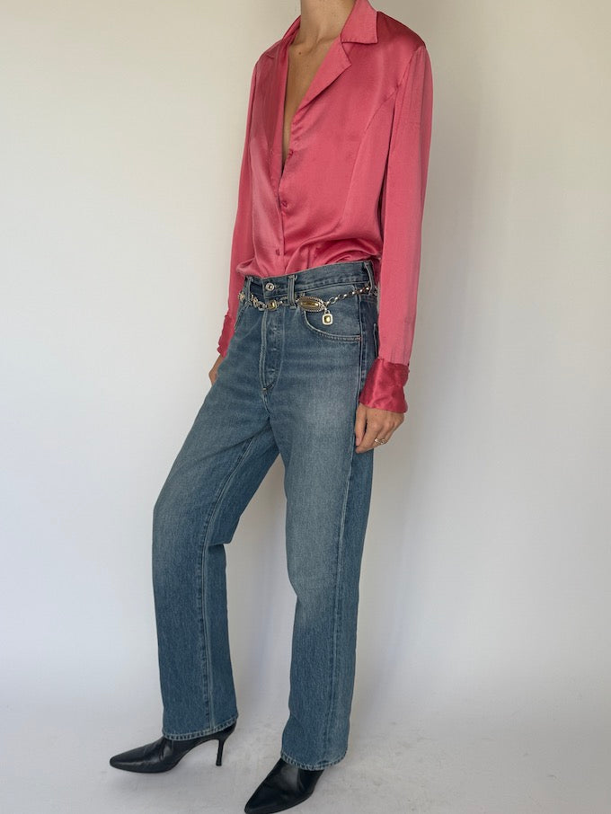 Vintage 100% Silk Blouse Pink 5879