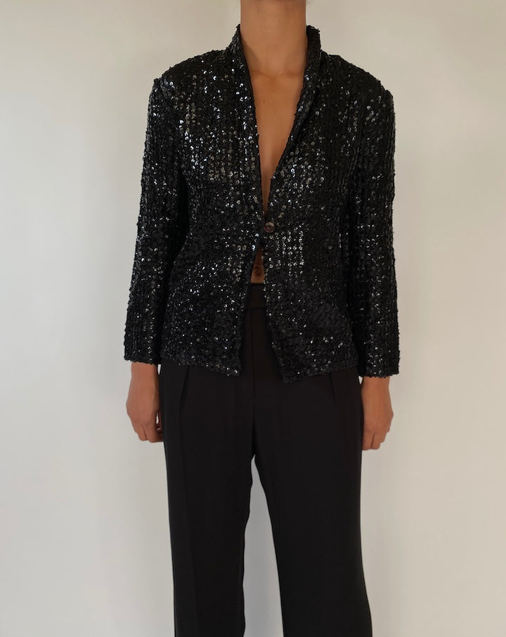 VINTAGE BLACK SEQUIN CARDIGAN 2329