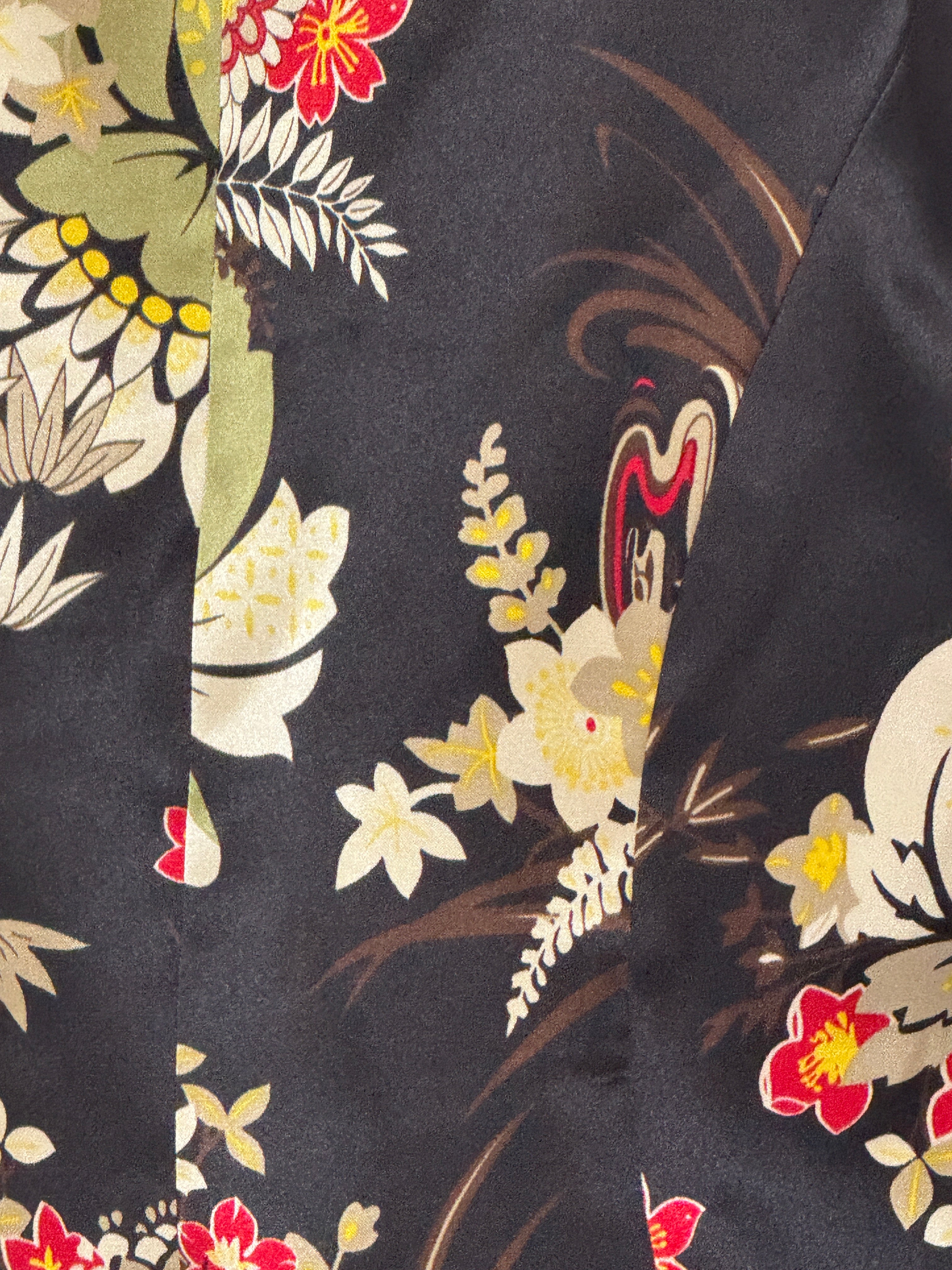 Vintage satin floral fabric close-up