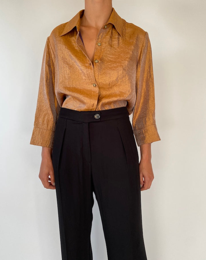 VINTAGE SHIMMERY BUTTON DOWN BLOUSE 2330