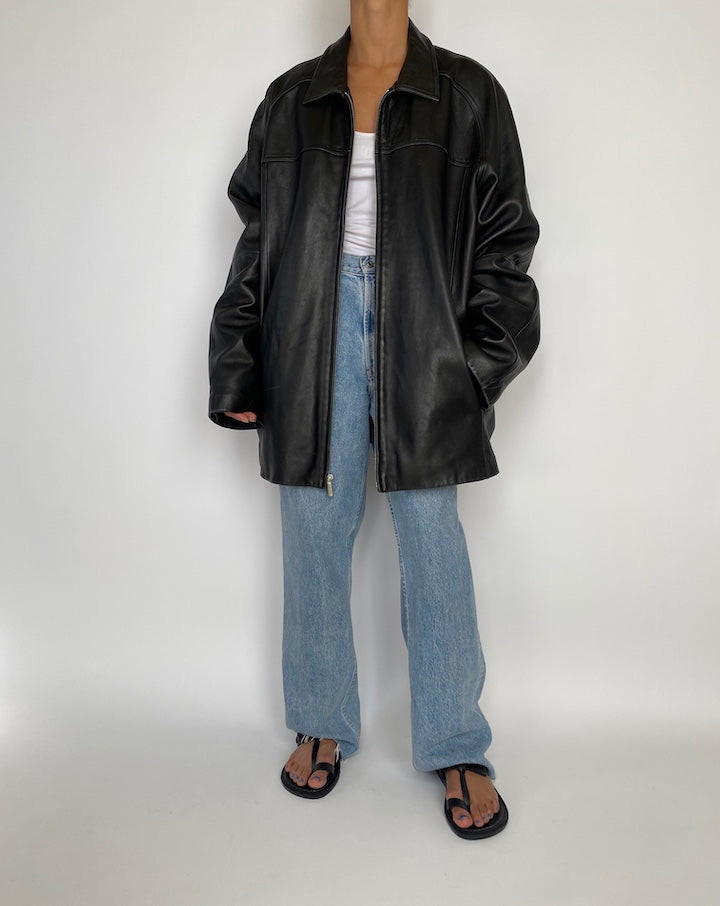 VINTAGE BLACK OVERSIZED LEATHER JACKET 2838