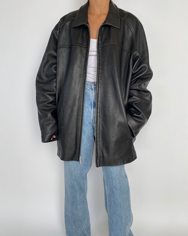 VINTAGE BLACK OVERSIZED LEATHER JACKET 2838