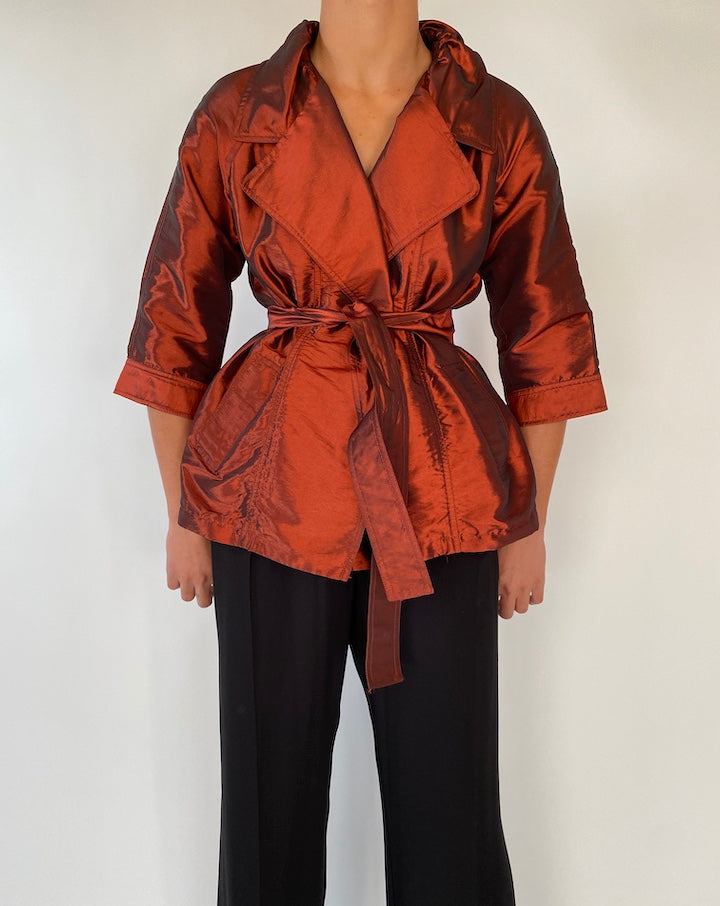 VINTAGE SHIMMERY RED WRAP BLOUSE 2332