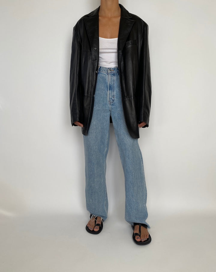 VINTAGE OVERSIZED BLACK LEATHER JACKET 2839