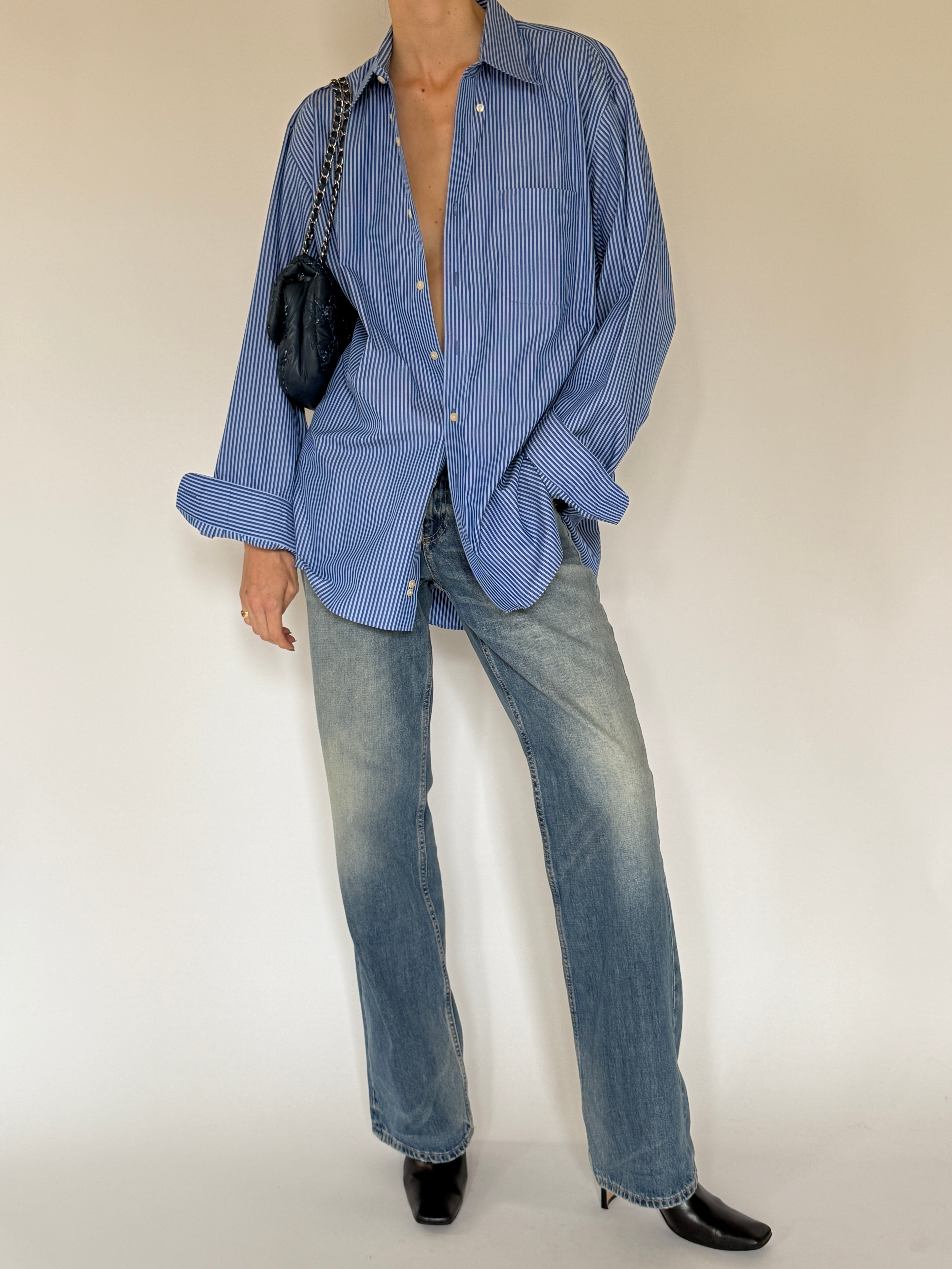 Vintage blue striped shirt front view