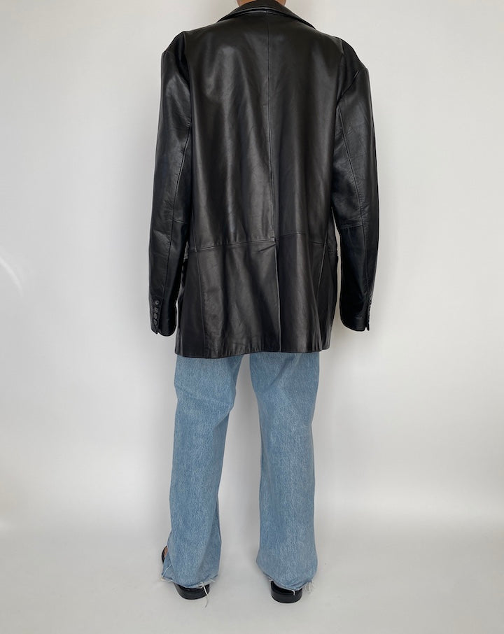 VINTAGE OVERSIZED BLACK LEATHER JACKET 2839
