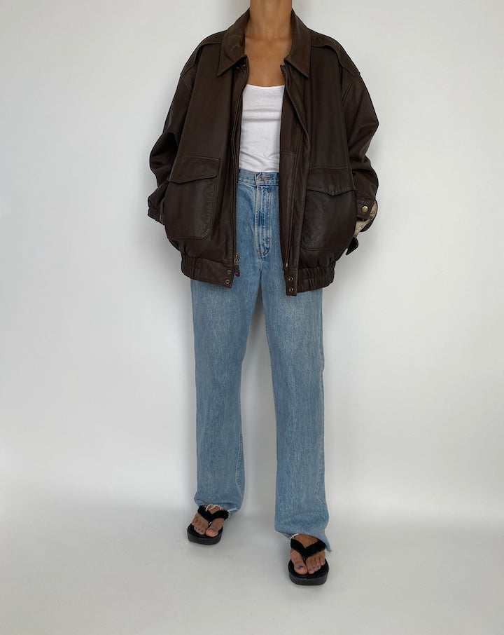 VINTAGE OVERSIZED BROWN LEATHER JACKET 2840