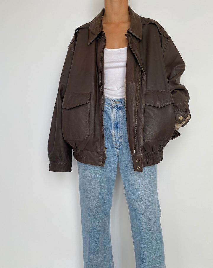 VINTAGE OVERSIZED BROWN LEATHER JACKET 2840