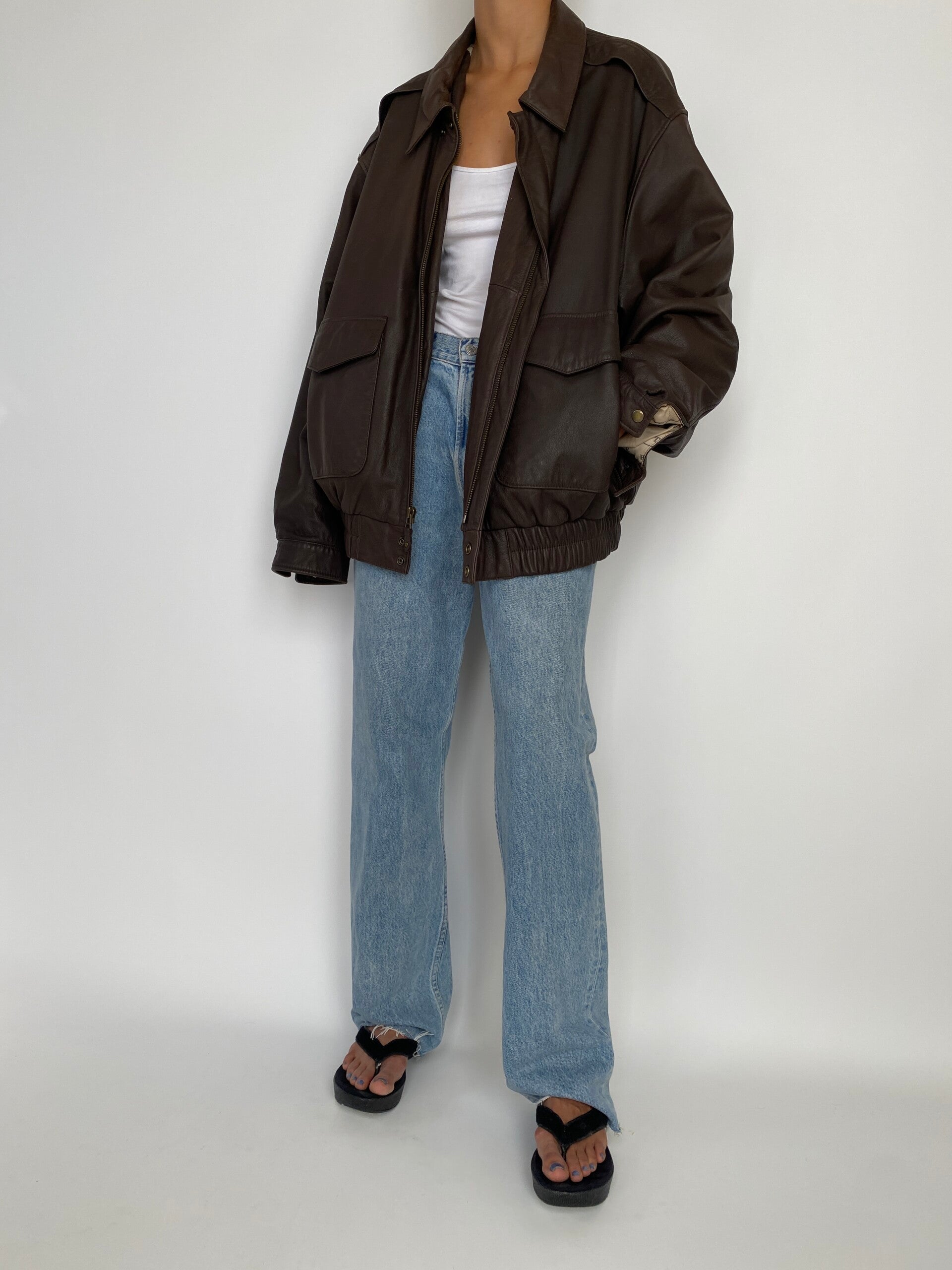 VINTAGE OVERSIZED BROWN LEATHER JACKET 2840