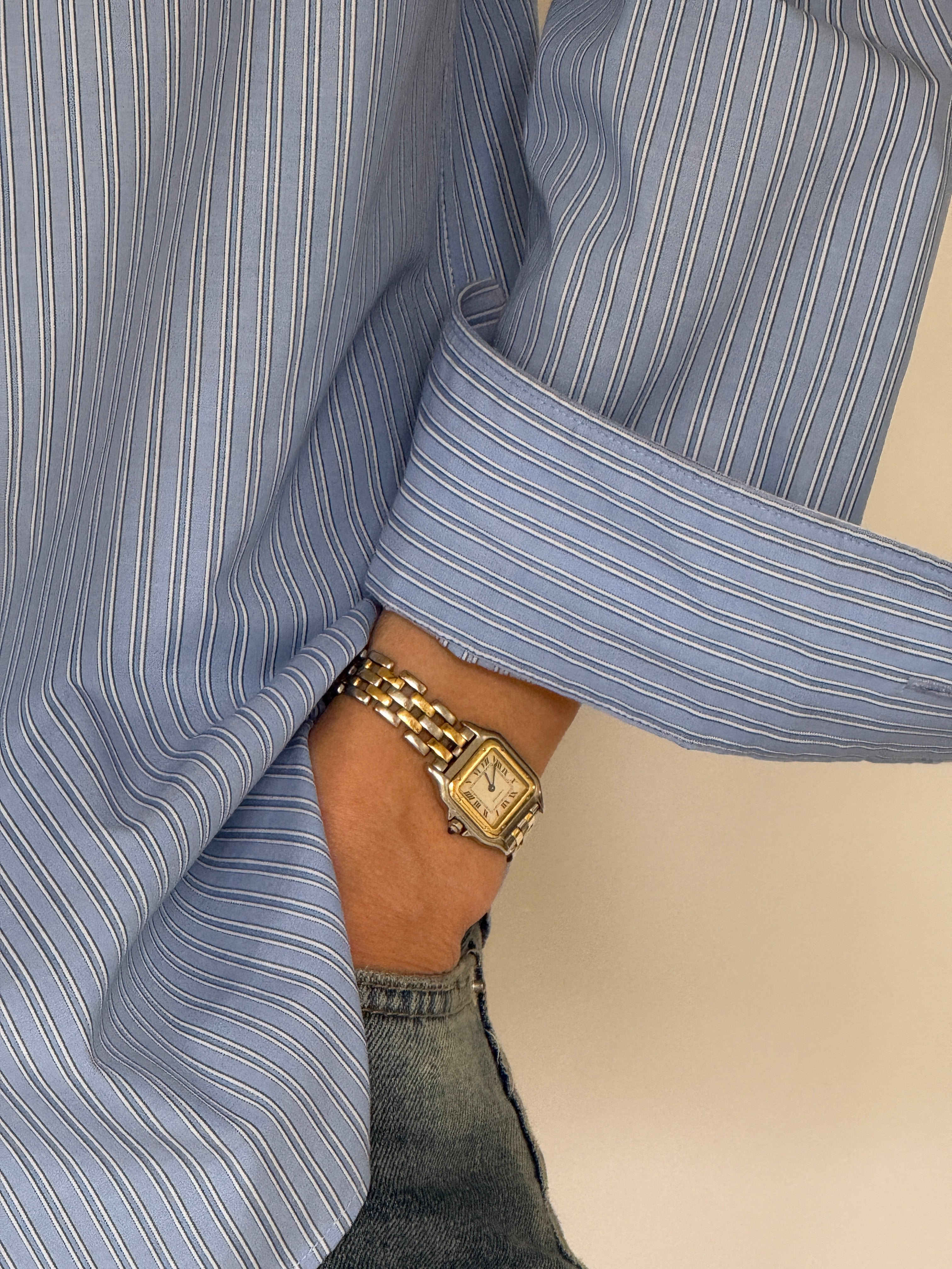 Vintage blue striped shirt cuff detail