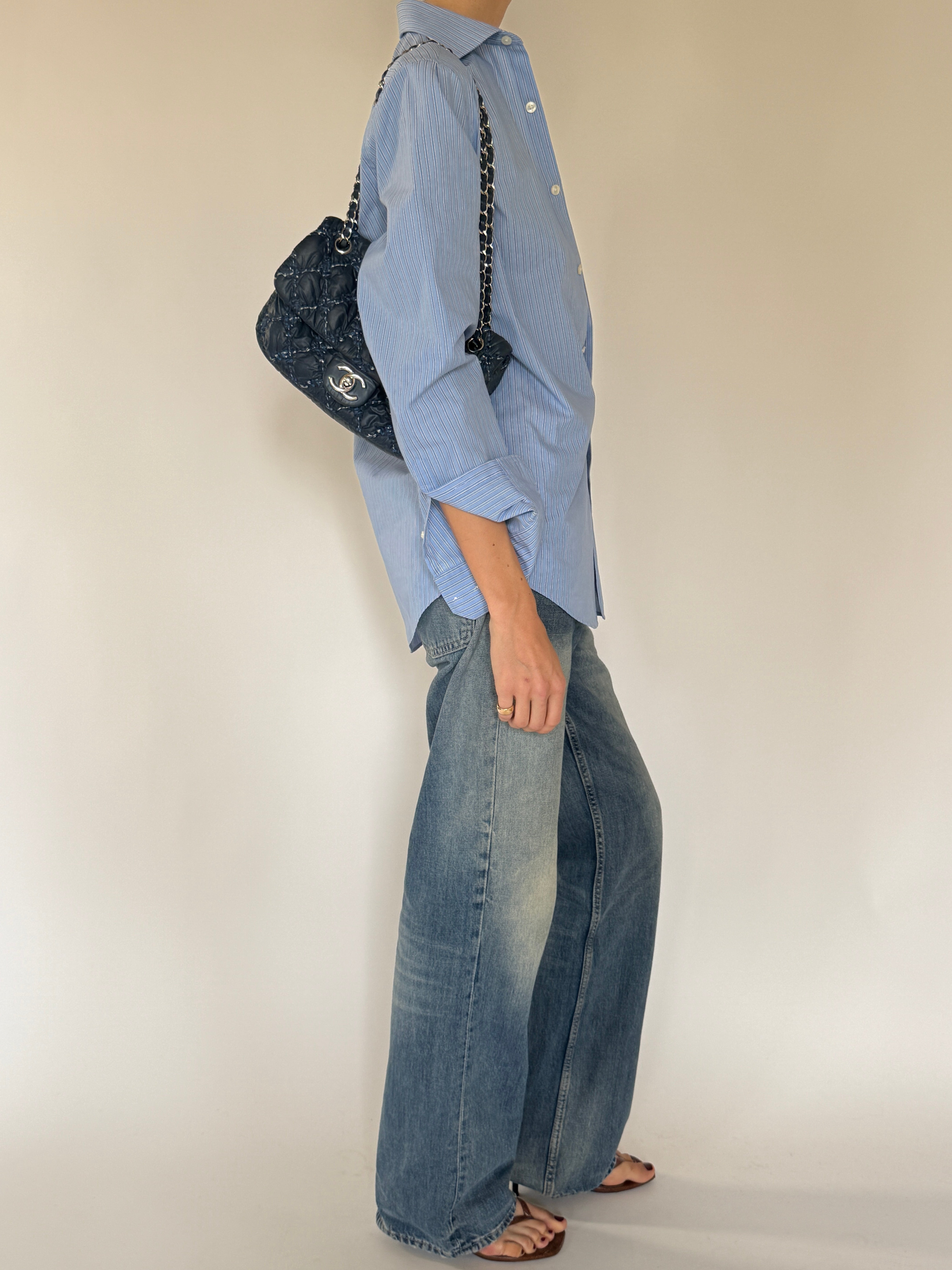 Vintage blue striped shirt side view
