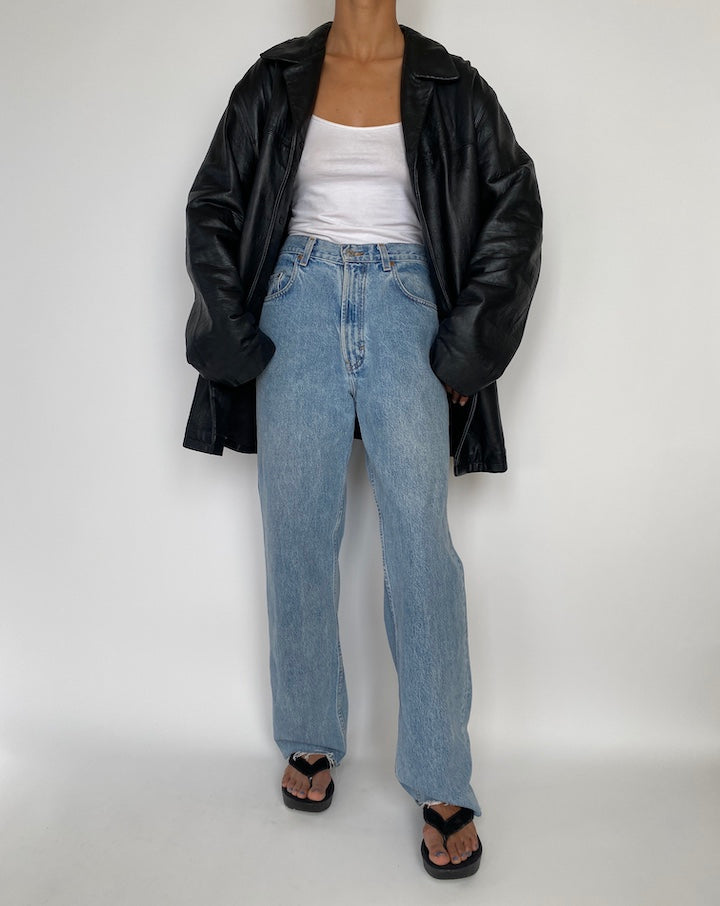 VINTAGE OVERSIZED BLACK LEATHER JACKET 2843