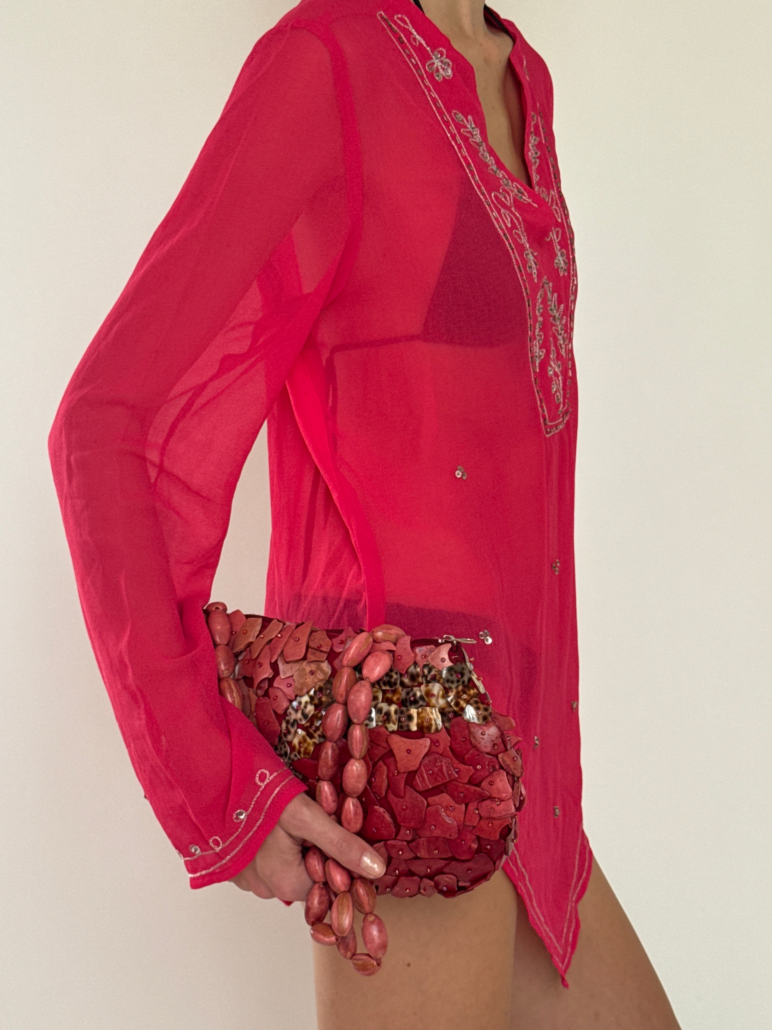 Vintage pink sheer swim cover-up side view