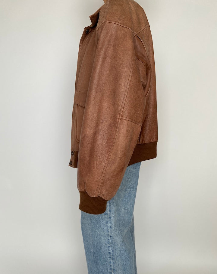VINTAGE BROWN OVERSIZED LEATHER JACKET 2845